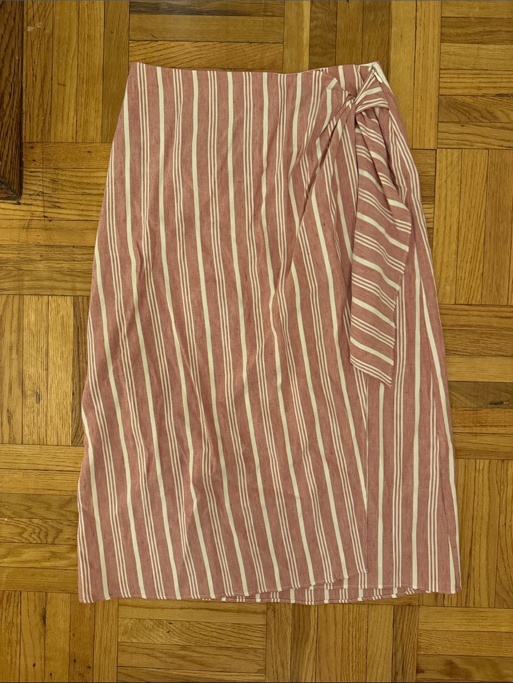 Club Monaco Pink and White Striped Tie-Detail Midi Skirt